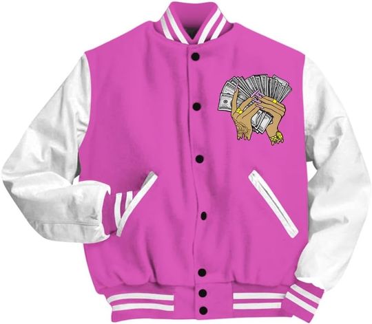 Dunkare Hyper Violet 4s Varsity Jacket, Streetwear Varsity Jacket, Paid In Full Unique Varsity Jacket Unisex