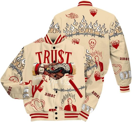 Dunkare Dunk Low Strawberry Waffle Varsity Jacket, Streetwear Varsity Jacket, Snake Trust No One All Over Print Baseball Varsity Jacket