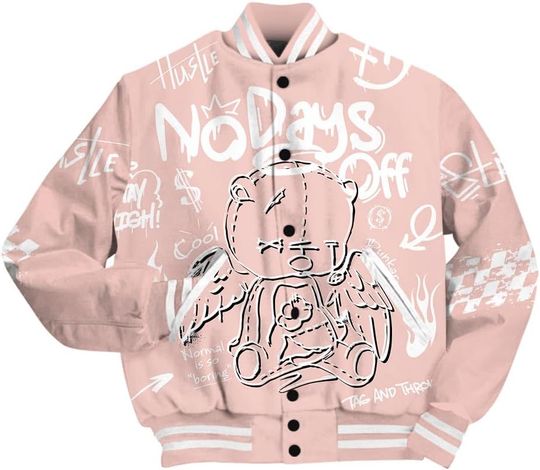 Dunkare Low Legend Pink 11s Varsity Jacket, Streetwear Varsity Jacket, No Days Off Retro Varsity Jacket Outfit