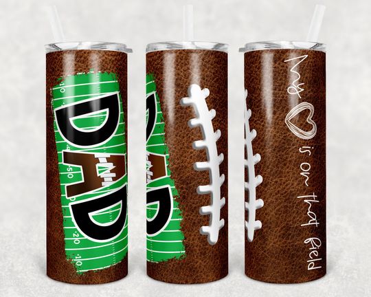 20 oz Skinny Tumbler Football Dad Heart on Field Leather Sublimation Design Template Design