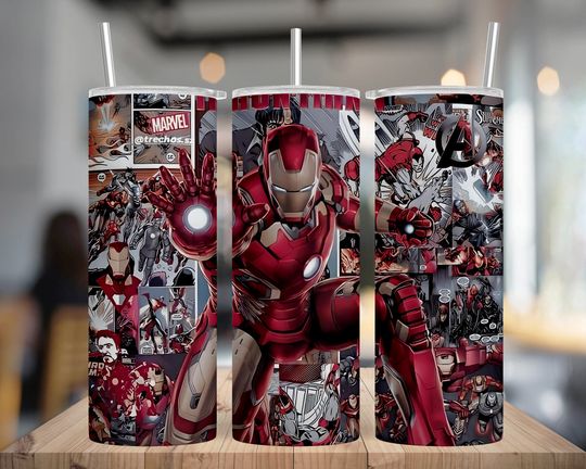 Super Heroes Tumbler Skinny, Marvel Heroes Mock-up Straight Design  - Sublimation Wrap Design
