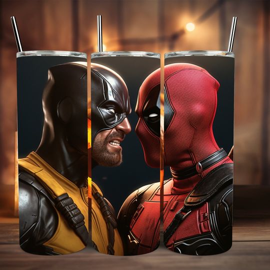 Deadpool & Wolverine Sublimation Design Skinny  20oz, Deadpool Sublimation  , Skinny Tumbler 20oz  , Wolverine