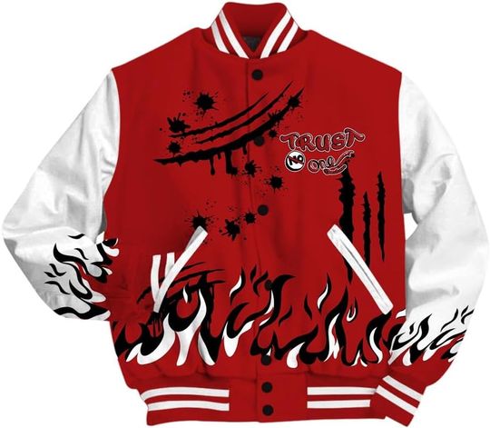 Dunkare Red Taxi 12s Varsity Jacket, Streetwear Varsity Jacket, Graphic Trust No One Varsity Jacket Retro Taxi Flip 12s Outfit