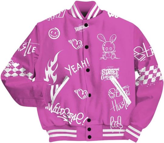 Dunkare Hyper Violet 4s Varsity Jacket, Streetwear Varsity Jacket, No More Rules Retro Varsity Jacket Outfit