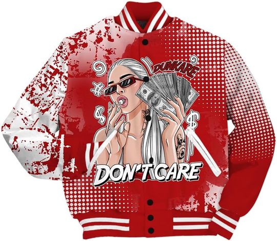 Dunkare Red Taxi 12s Varsity Jacket, Streetwear Varsity Jacket, IDC Unique Glitch Dot Varsity Jacket Unisex