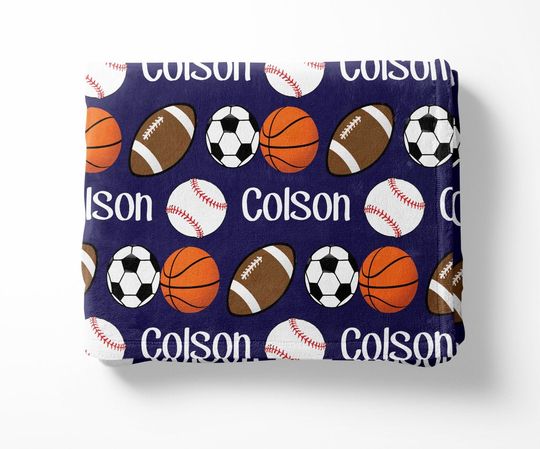 Personalized Sports Blanket,Personalize baby blanket, baby name blanket, baseball football soccer sports navy blue green