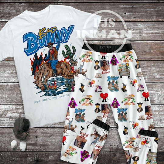 Bad Bunny Cowboy Christmas Pajamas Set for Adults and Kids