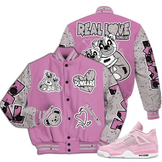 Neutral Grey Black White Orchid 4s Varsity Jacket, Streetwear Varsity Jacket, Hip Hop Varsity Jacket, Sincere Fondness Bear Varsity Jackets