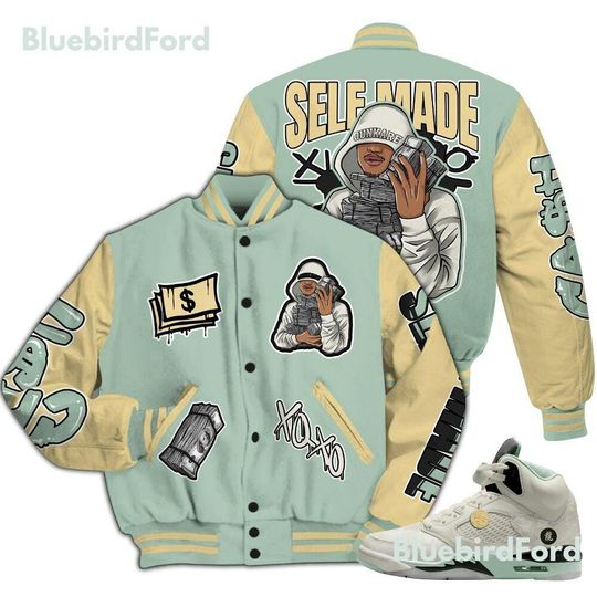 Dunkare Joins Year Of The Snake 5s Varsity Jacket, Streetwear Varsity Jacket, Selfmade Unique All Over Print Letterman Jackets