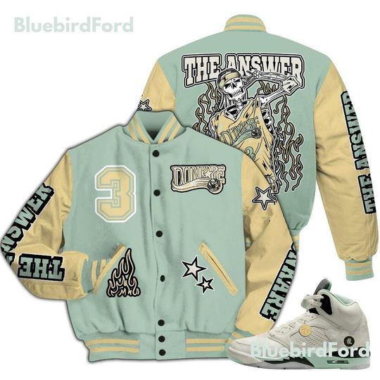 Dunkare Joins Year Of The Snake 5s Varsity Jacket, Streetwear Varsity Jacket, Allen Answer Skeleton All Over Print Letterman Jackets