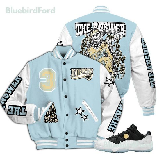 Dunkare Low Year Of The Snake 11s Varsity Jacket, Streetwear Varsity Jacket, Allen Answer Skeleton All Over Print Letterman Jackets