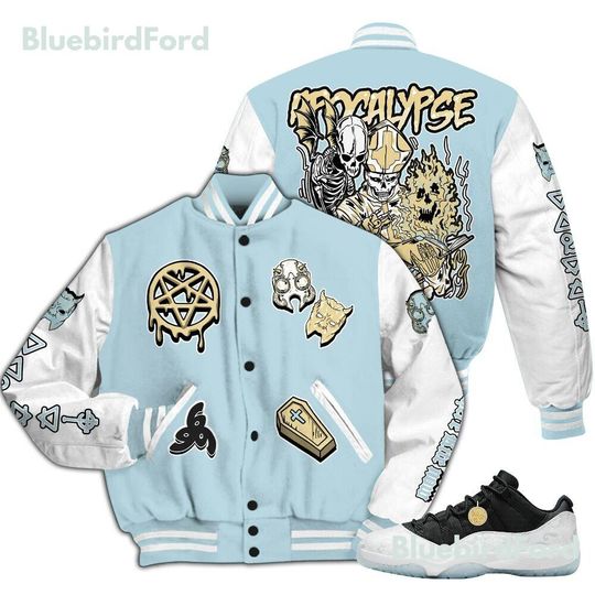 Dunkare Low Year Of The Snake 11s Varsity Jacket, Streetwear Varsity Jacket, Apocalypse Skeleton All Over Print Letterman Jackets