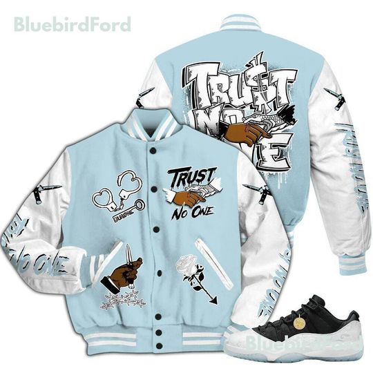 Dunkare Low Year Of The Snake 11s Varsity Jacket, Streetwear Varsity Jacket, Trust No One Dripping All Over Print Letterman Jackets