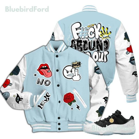 Dunkare Low Year Of The Snake 11s Varsity Jacket, Streetwear Varsity Jacket, FK Around Find Out All Over Print Letterman Jackets