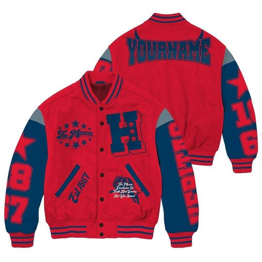 Custom Name HU Bison HBCU University Varsity Jacket, Streetwear Varsity Jacket, Est. 1867 Washington, D.C Letterman Jackets
