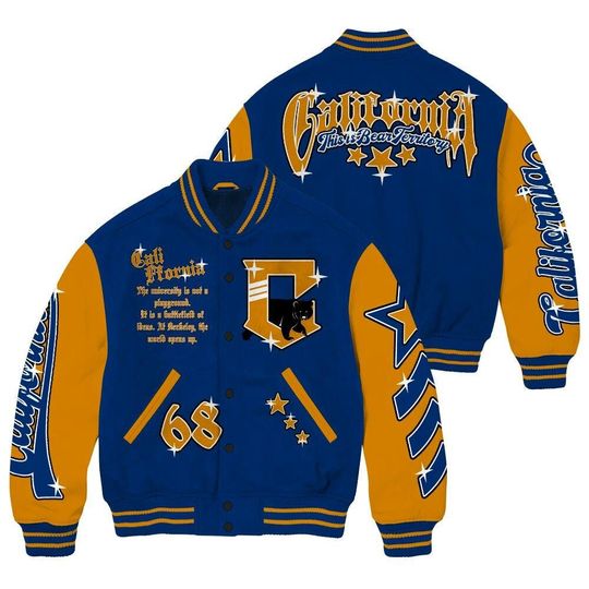 Calbear University Varsity Jacket, Streetwear Varsity Jacket, Est. 1868 California Novelty Unisex Design Letterman Jackets