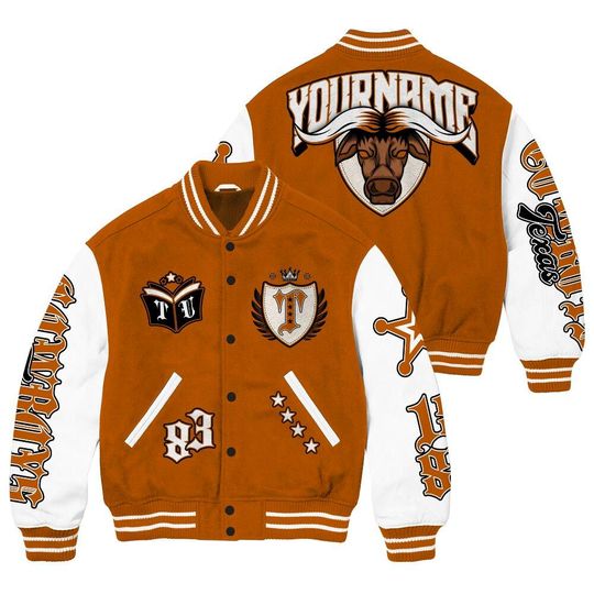 Custom Name Austin Longhorn University Varsity Jacket, Streetwear Varsity Jacket, Est. 1883 Texas State Novelty Unisex Design Letterman Jackets