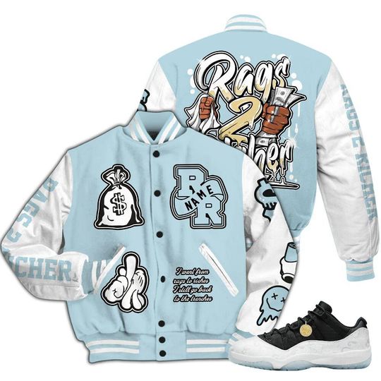 Dunkare Low Year Of The Snake 11s Varsity Jacket, Streetwear Varsity Jacket, Hip Hop Jacket, Rag 2 Rich Graphic Custom Name All Over Print Letterman Jackets