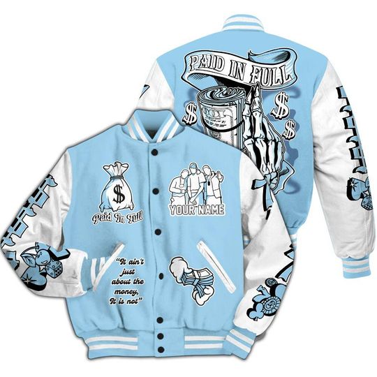 Dunkare Legend Blue 11s Varsity Jacket, Streetwear Varsity Jacket, Hip Hop Varsity Jacket, Paid In Full Baseball Varsity Jacket