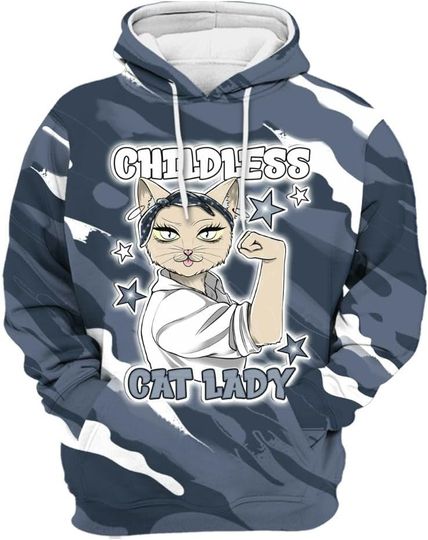 Dunkare Shirt to Match Low Diffused Blue 11s Streetwear 3D Hoodie, Childless Cat Lady  All Over Print Unisex Hoodie