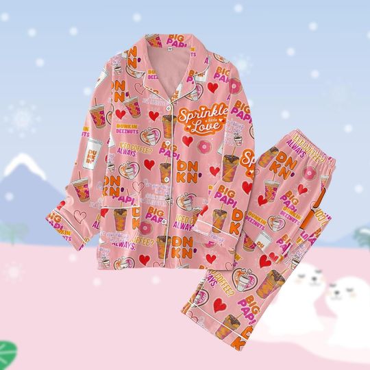 Dunkin Donuts Thick Pajamas, Just Donut Pajama Set Women, Coffee Lover Pajamas Pants, Dunkie Junkie Holiday Pajamas, Valentine Gift