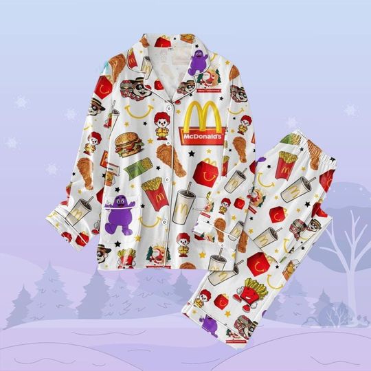 McDonald Pajama Set Women, McDonalds Addict Pajamas For Party, Worker Pajamas Pants, McDonald Pajamas Family, Fast Food Holiday Pajamas
