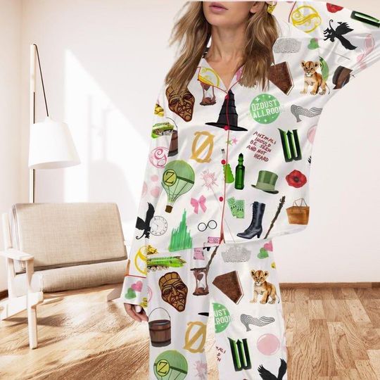 Wicked Movie Satin Pajama Set, Defy Gravity Broomstick Magic Wand Pajamas, Wicked Musical Movie Pajamas, Wizard of Oz Pajamas,Wicked Pajamas