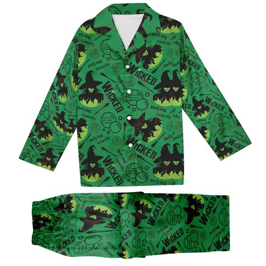 Wicked Change For Good Glitter Pajamas, Defy Gravity Broomstick Magic Wand Pajamas, Wicked Musical Movie Fan Pajamas, Wizard of Oz Pajamas