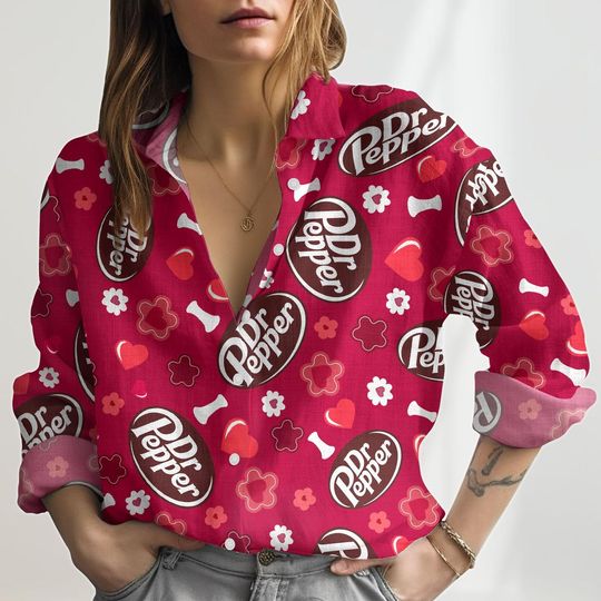 Dr Pepper Valentines Linen Shirt, Drinking Party Women Shirt, Coquette Hearts Blouse Women Shirt, Soda Lover Linen Tee, Gift For Her