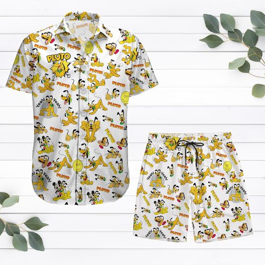 Pluto Dog Button Shirt, Disney Pluto Summer Short, Pluto Sleeve Beach Shirt For Men, Disney Dog Aloha Pants, Gift For Friends
