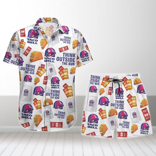 Taco Bell Button Shirt, Beach Shorts, Taco Bell Hawaiian Shirt For Women Men Youth, Summer Beach Shirt, Vacation Shirt, Aloha Shirt
