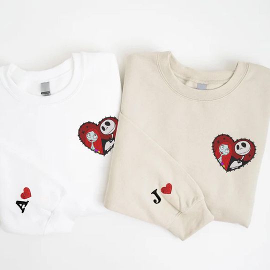 Couple Valentine Embroidered Sweatshirt, Personalized Couple Sweatshirt, Valentines Day Gifts For Couple, Embroidered Couple Sweatshirt