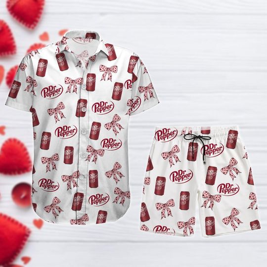 Dr Pepper Button And Shorts, Dr Pepper Hawaiian Shirt, Beach Shorts, Dr Pepper Hawaii Shirt, Summer Shirt, Beach Shirt, Vacation Shirt