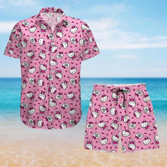 Hello Kitty Hawaiian Shirt, Hello Kitty Unisex Shorts, Cute Cat Shirt, Kitty Cat Shorts, My Melody Shirt, Button Up Shirt, Beach Shorts