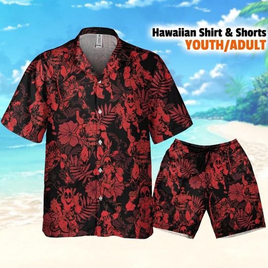 Disney Deadpool Tropical Summer Happy, Deadpool Superhero Button Up, Hero Tropical Hawaii Shirt, Deadpool Summer Trip, Birthday Gift
