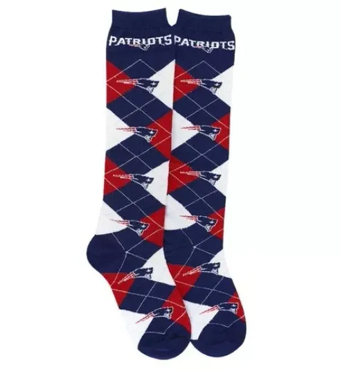 New England Patriots football For Bare Feet Argyle Women's Knee High Socks SZ Med