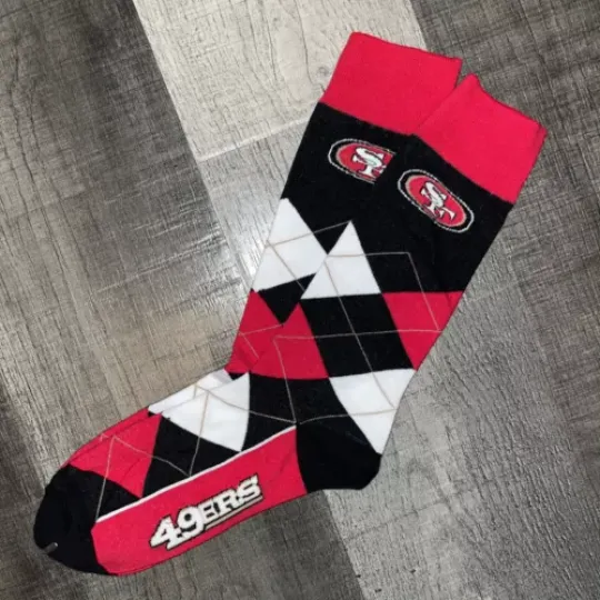 SAN FRANCISCO 49ers football FOOTBALL LOGO LINEUP ARGYLE DRESS SOCKS LARGE