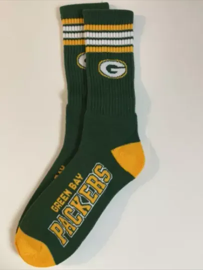 Green Bay Packers Adult Socks FBF 4-Stripe 1 Pair- Medium New Free Ship (D)