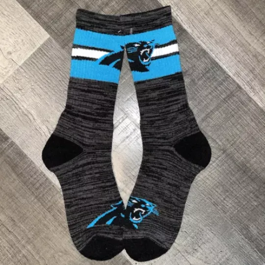 CAROLINA PANTHERS football FOOTBALL TEAM LOGO FIRST STRING CREW LENGTH SOCKS LARGE
