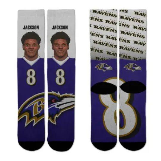 New football Lamar Jackson 8 MVP CHAMP Men's Socks Baltimore Ravens 2 Sizes Available