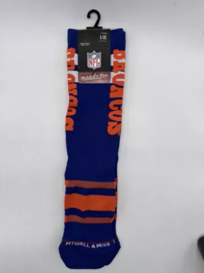 NEW ONE PAIR MITCHELL & NESS football DENVER BRONCOS MENS CREW SOCKS LARGE / XLARGE