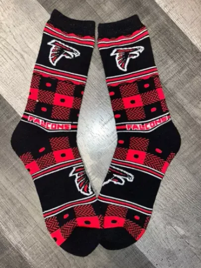 ATLANTA FALCONS football FOOTBALL THICK LOGO PLAID DOTS CREW LENGTH SOCKS LARGE