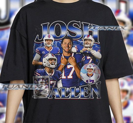 Vintage Josh Allen Shirt - Football Shirt Custom Vintage Design 90s Graphic Tee Unisex Bootleg Retro football Gift Buffalo Bills Team Tee