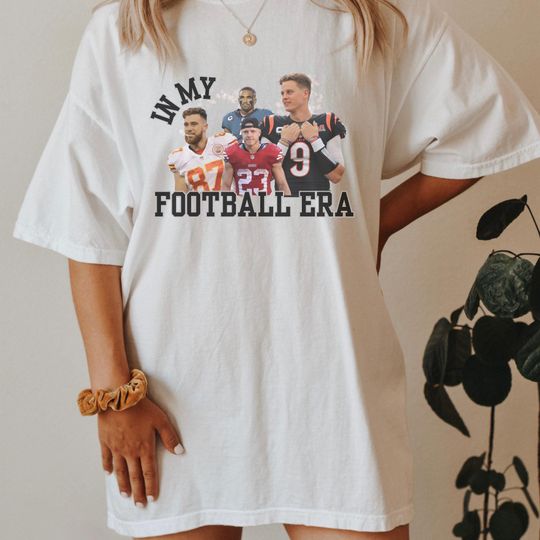 COMFORT COLORS In My Football Era Tshirt, Bootleg Travis Kelce, Jalen Hurts, Joe Burrow, Christian McCaffrey Shirt, football 90s inspired Vintage