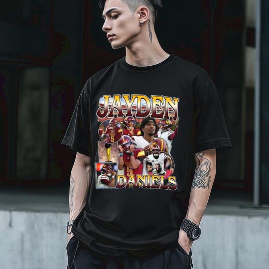 Vintage 90s Bootleg Jayden Daniels T-Shirt, Jayden Daniels Sweatshirt, Football Game Day Tee, American Football, Gifts For Her Him