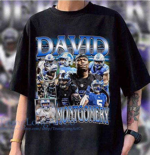 Vintage 90s Graphic Style David Montgomery T-Shirt, David Montgomery shirt, Vintage Oversized Sport Tee,Retro American Football Bootleg Gift