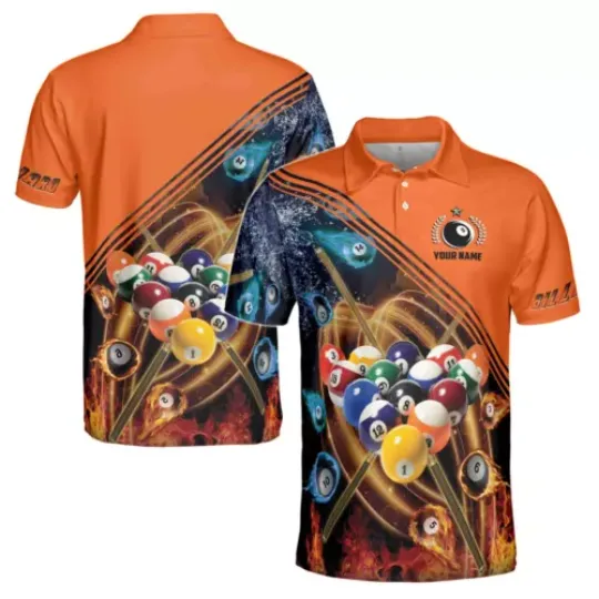 Personalized Orange Billiard Player Men's Polo Shirt
