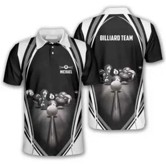 Rack em Up Custom Billiard Shirts for Men, Men's Billiard Polo Shirts