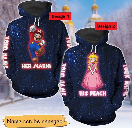 Super Mario And Peach Hoodie, Princess Peach Mario Shirt, His And Her Hoodies, Game Couple Hoodies, Personalized Super Mario Hoodie