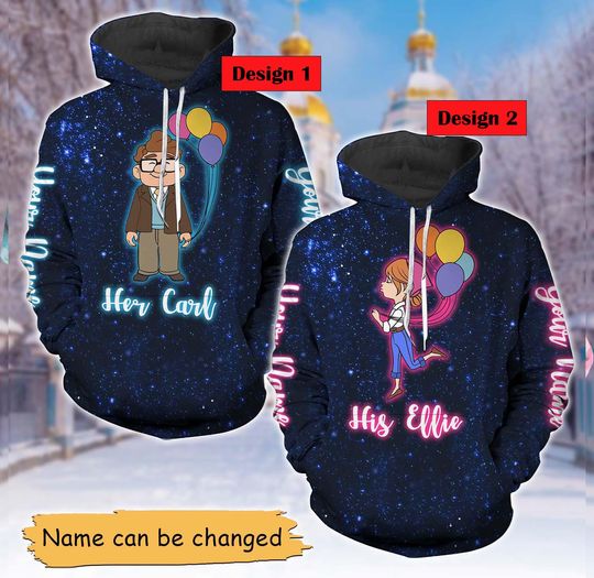 Carl And Ellie Couple Hoodie, Custom Name Couples Matching Hoodie, Up Movie Couple Hoodie, Funny Couples Shirts, Disney Honeymoon Gift